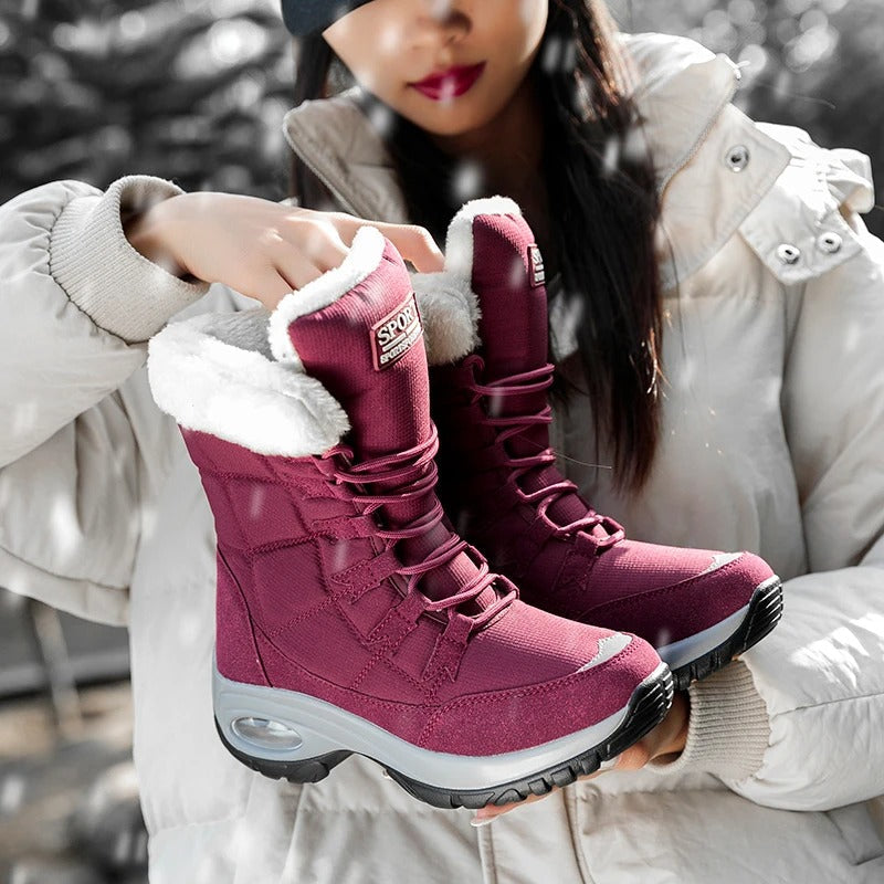 Velora Damen Winterstiefel in Dusty Mauve – seitliche Ansicht mit Schnürung