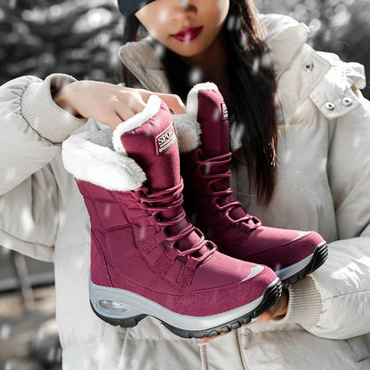 Velora Damen Winterstiefel in Dusty Mauve – seitliche Ansicht mit Schnürung