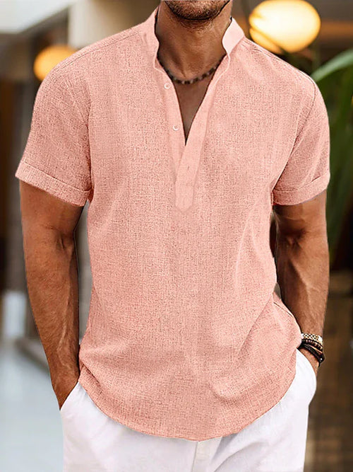 Caspian Herren Leinen Henley Shirt | Atmungsaktives Sommerhemd mit Knopfleiste